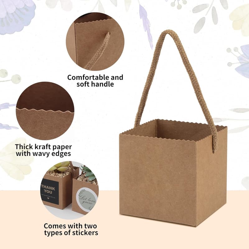 Succulent Gift Wrap Bags with Thank You Stickers - 40pcs