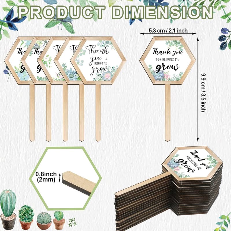 Teacher Appreciation Succulent Tags - 48 Hexagon Wooden Markers