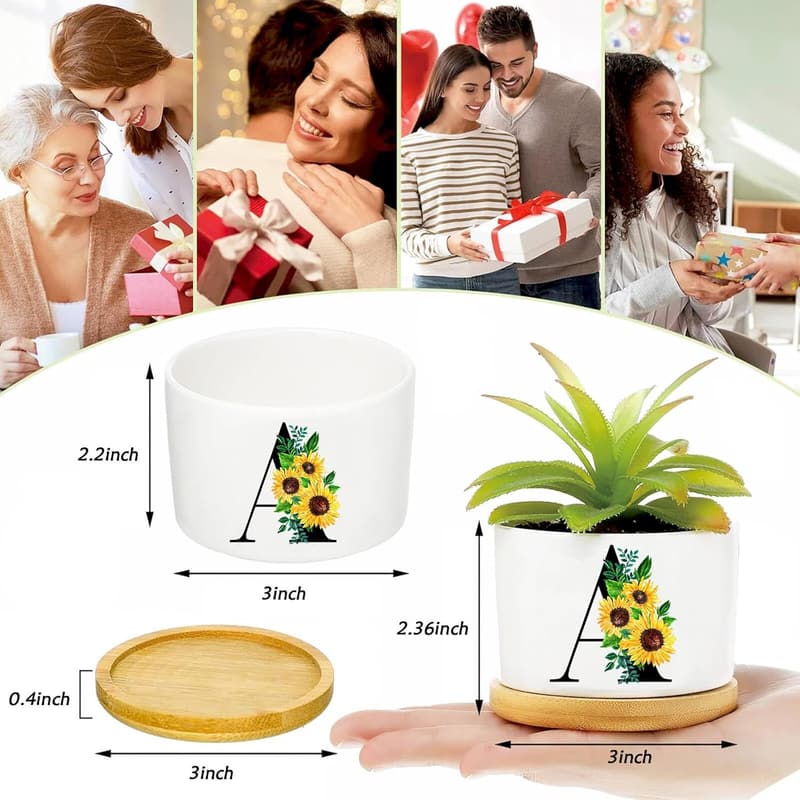 Personalized 3-Inch Ceramic Succulent Pots - Sunflower Gifts for Women