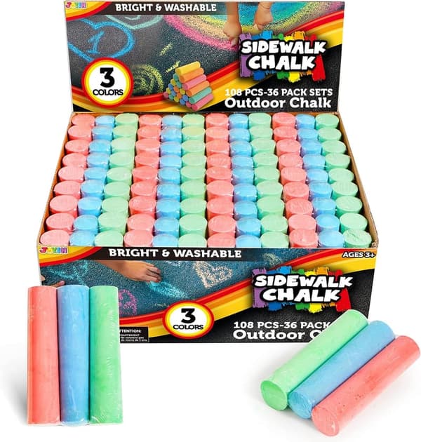 Non-Toxic Jumbo Sidewalk Chalk Set for Kids - 108 Pcs