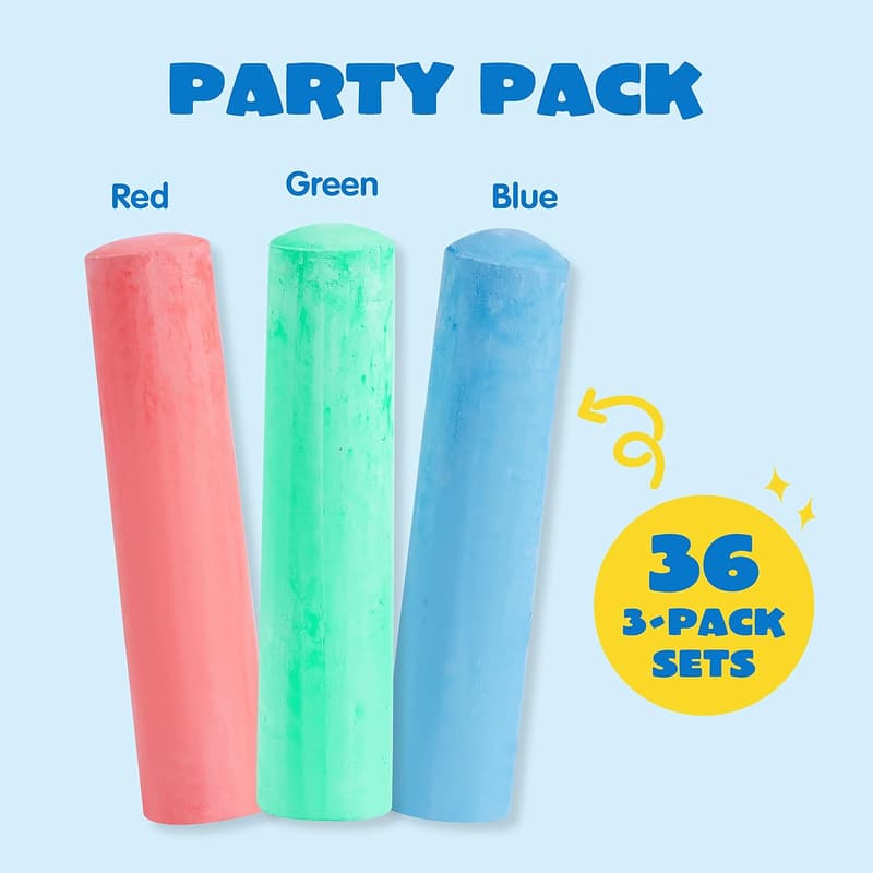Non-Toxic Jumbo Sidewalk Chalk Set for Kids - 108 Pcs