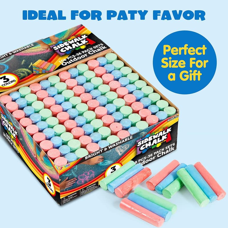 Non-Toxic Jumbo Sidewalk Chalk Set for Kids - 108 Pcs