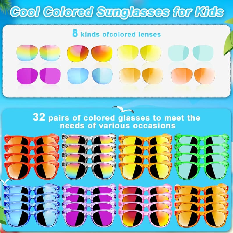 Bulk Kids Sunglasses Party Favors - UV 400 Protection, 32 Pack