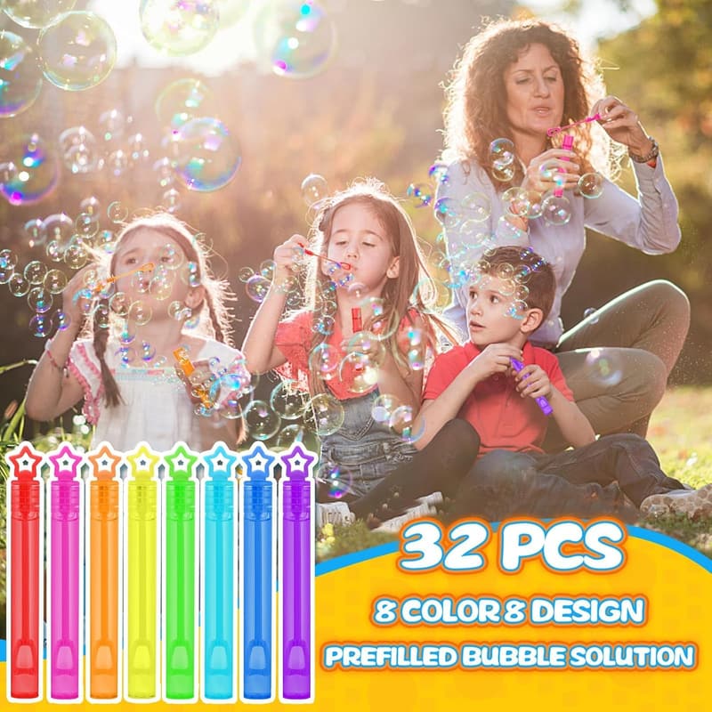 Neon Bubble Wands Party Favors for Kids - 32 Pcs Gift Box
