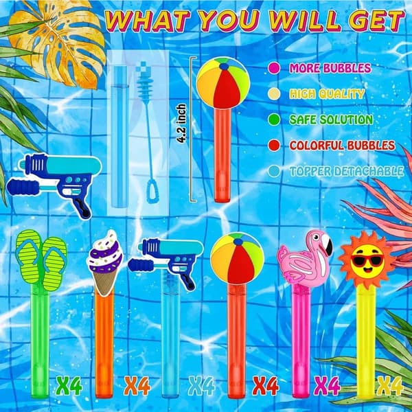 Summer Bubble Wands for Kids - 24Pcs Pool Party Favors