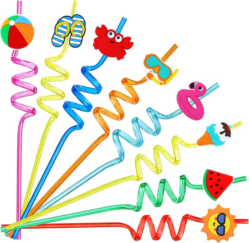 Summer Pool Party Straw Set – 24 Fun Colorful Straws for Kids