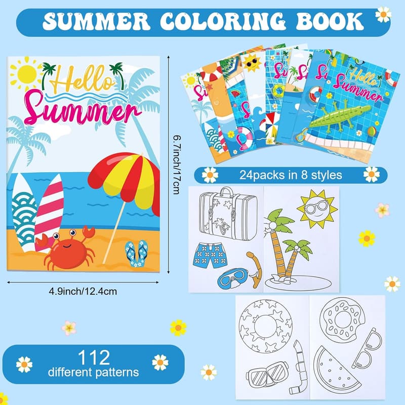 Summer Beach Coloring Books Set - 24 Mini DIY Patterns