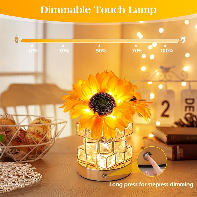 Rechargeable Sunflower Touch Lamp - 3-Color Dimming Night Light