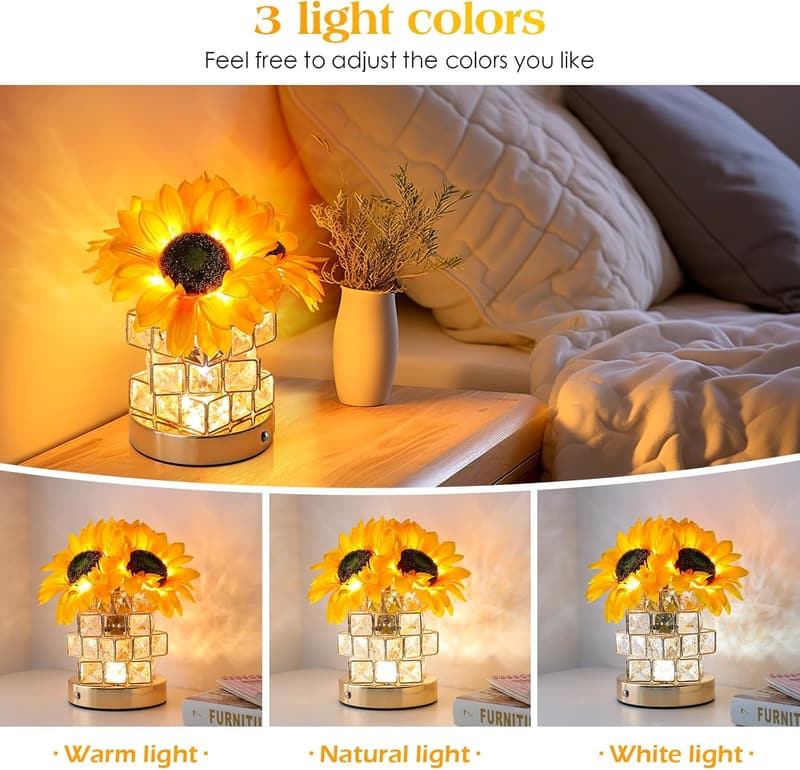 Rechargeable Sunflower Touch Lamp - 3-Color Dimming Night Light