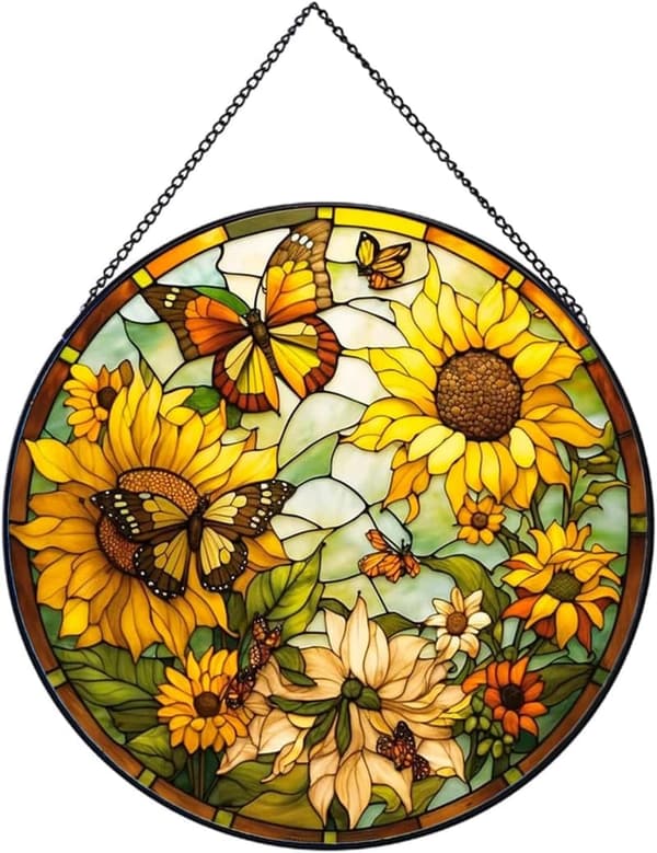 Hand-Painted Sunflower Stained Glass Sun Catcher Ornament