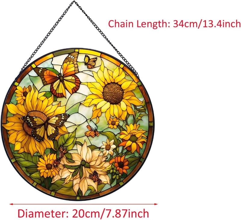 Hand-Painted Sunflower Stained Glass Sun Catcher Ornament