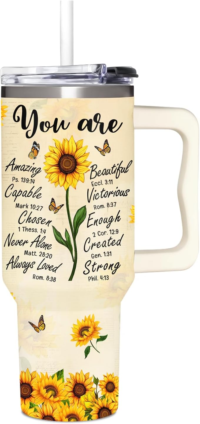 Sunflower Tumbler 40 oz - Christian Encouragement Gift for Women