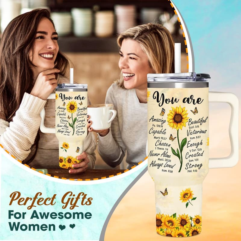 Sunflower Tumbler 40 oz - Christian Encouragement Gift for Women