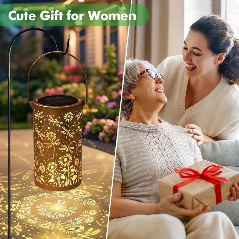 Outdoor Solar Lantern - Dragonfly & Sunflower Design for Women