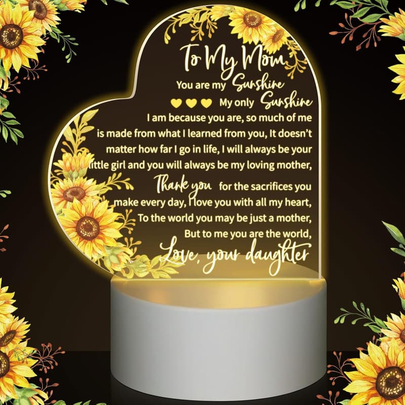 Engraved Acrylic Heart Lamp for Mom - Sunflower Night Light