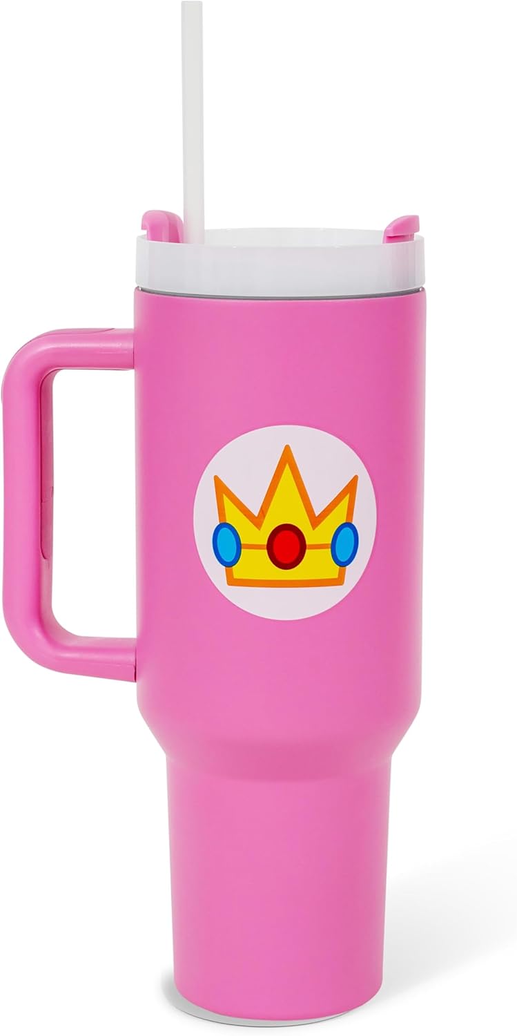 Super Mario Princess Peach Icon Metal Tumbler with Straw, 40 oz