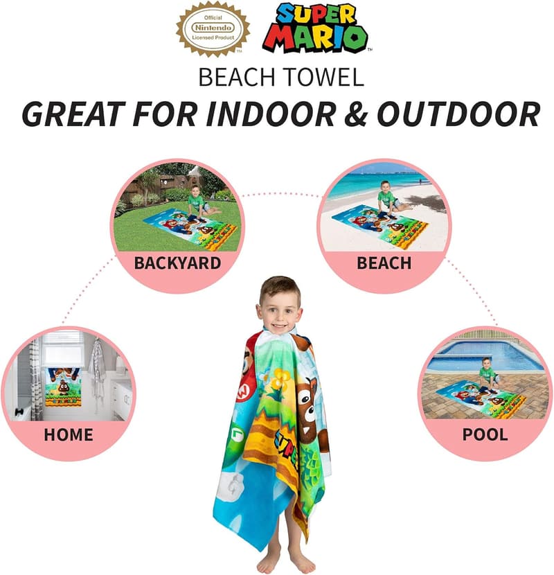 Super Mario Kids Bath Towel - Soft Cotton, 58