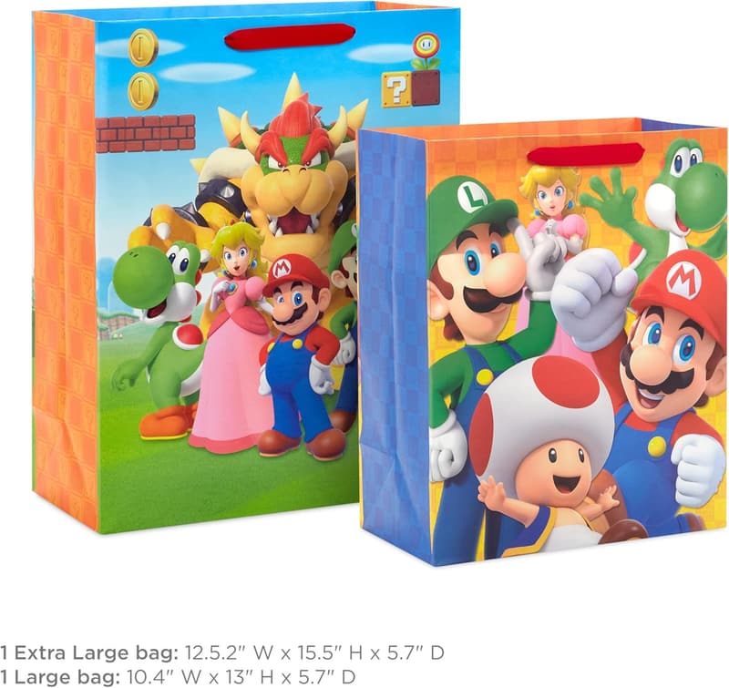 Nintendo Super Mario Gift Bags Set – 1 Large & 1 Extra Large