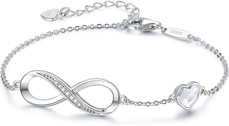 Mother's Day Infinity Heart Birthstone Bracelet for Women, 925 Silver
