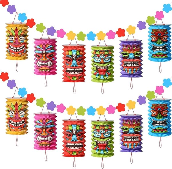 Tiki Luau Lanterns - Tropical Summer Party Decorations (2 Pcs)