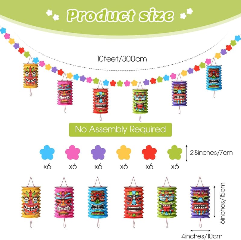 Tiki Luau Lanterns - Tropical Summer Party Decorations (2 Pcs)