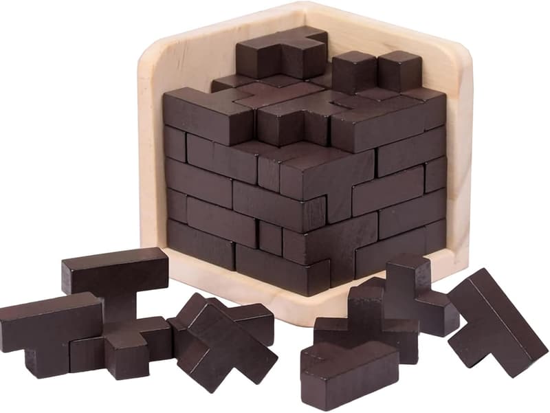 T-Shaped 3D Wooden Brain Teaser Puzzle for Kids and Adults