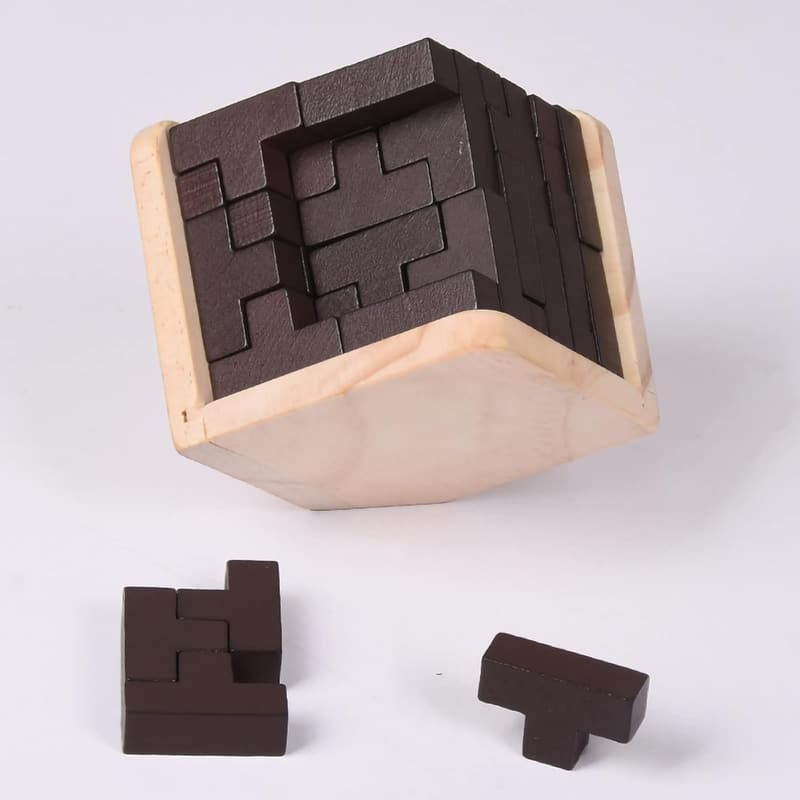 T-Shaped 3D Wooden Brain Teaser Puzzle for Kids and Adults