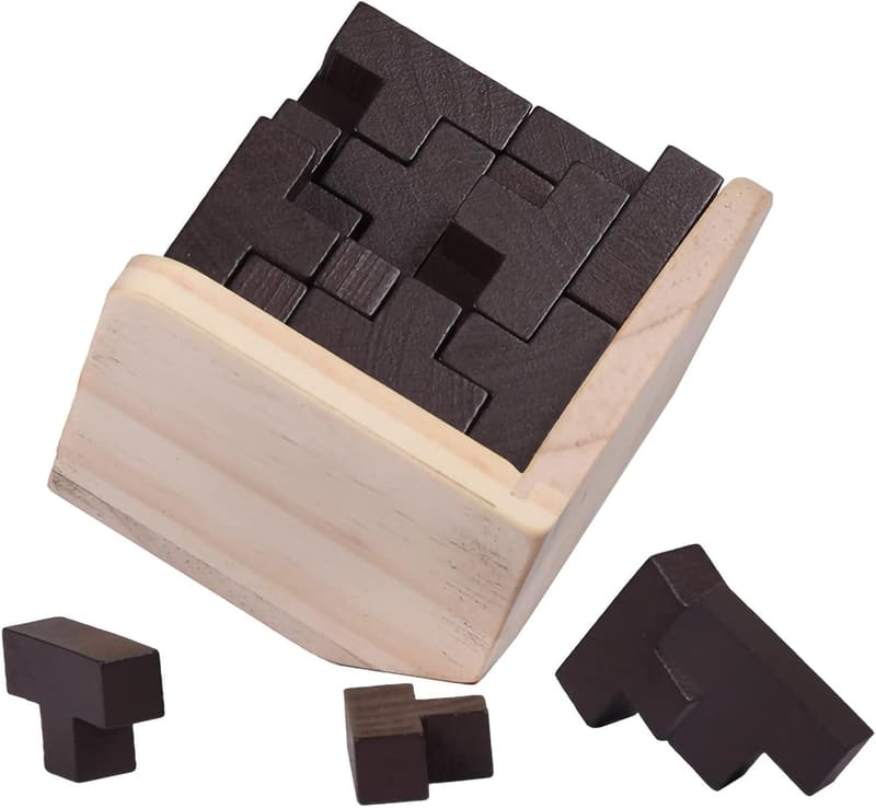 T-Shaped 3D Wooden Brain Teaser Puzzle for Kids and Adults