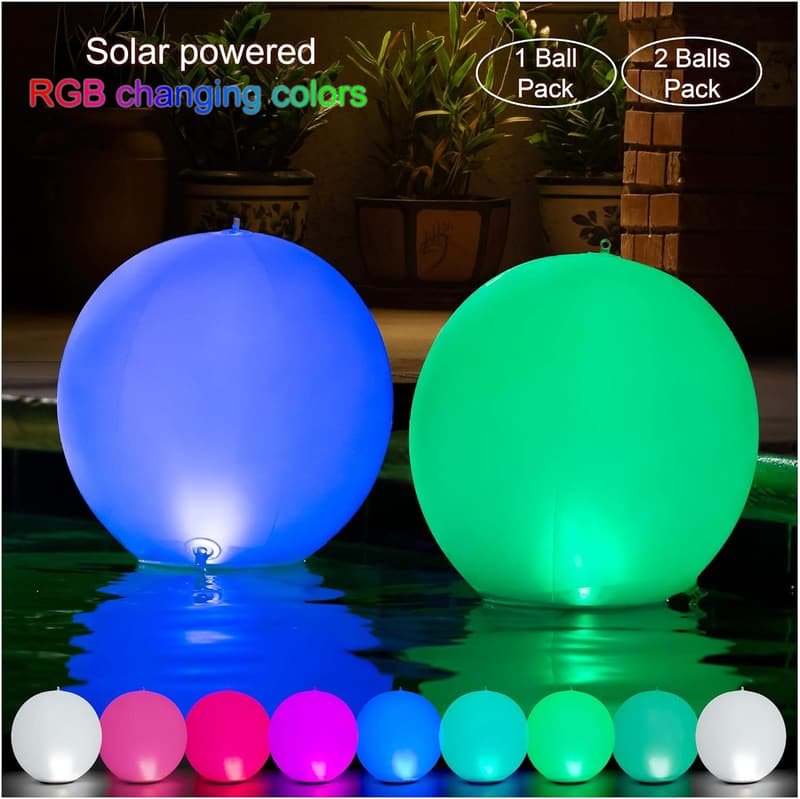 Solar Powered Color Changing Floating Pool Lights - 2 Pack