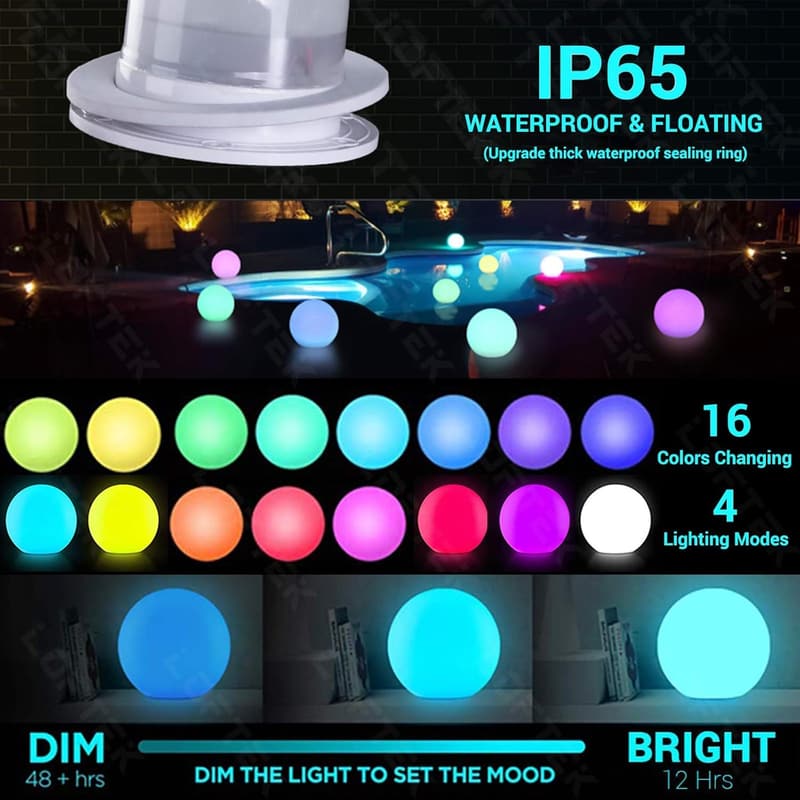 Rechargeable 20-inch Floating Pool Light with Remote - RGB Mood Lamp