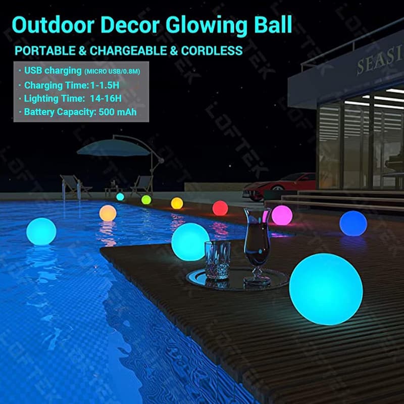 Floating Pool Lights - 6-Inch Rechargeable RGB Ball with Remote