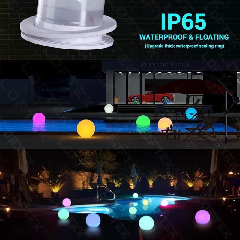 Floating Pool Lights - 6-Inch Rechargeable RGB Ball with Remote