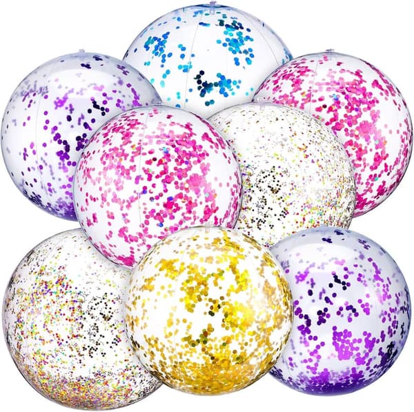 Inflatable Sequin Beach Balls - 10 Pcs, 24