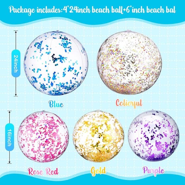 Inflatable Sequin Beach Balls - 10 Pcs, 24
