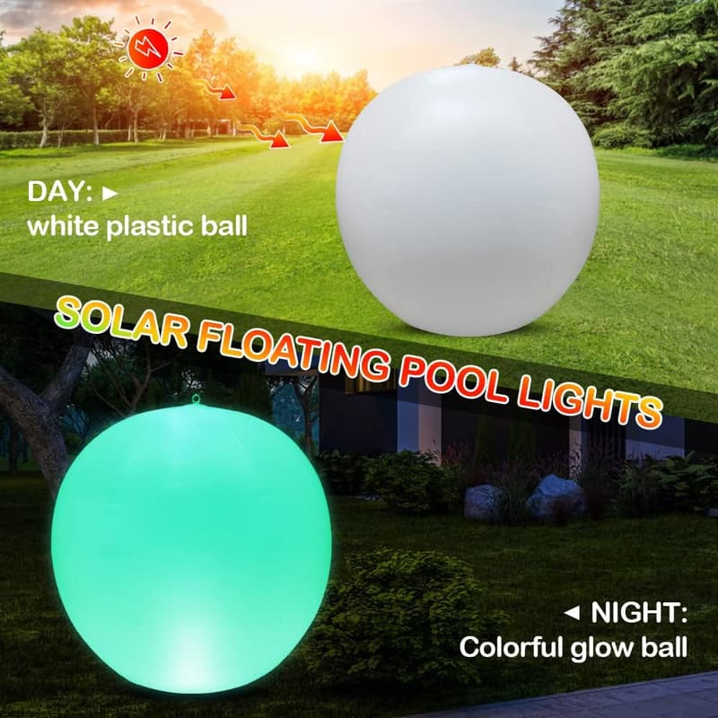 Solar-Powered Inflatable LED Pool Light Balls - 2 Pack