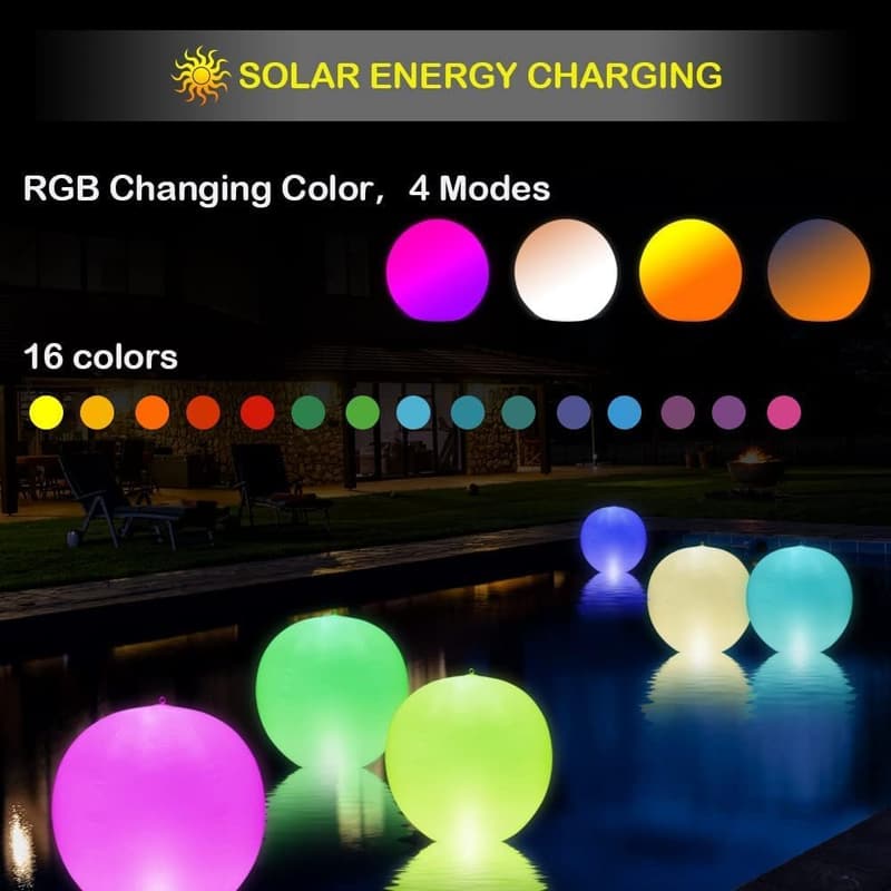 Solar-Powered Inflatable LED Pool Light Balls - 2 Pack