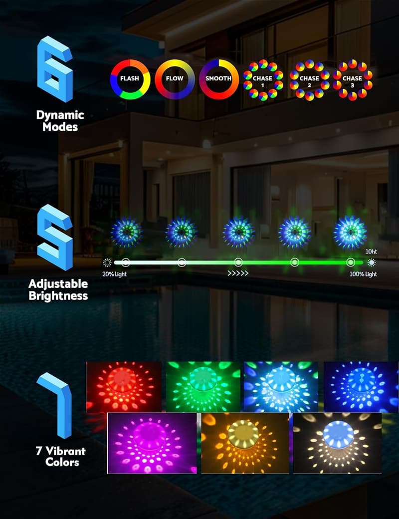 Diwali Festival Floating Pool Lights - RGB Color Changing Set (4 Pack)