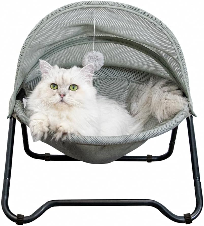 Elevated Cat Hammock Bed with Awning and Removable Cover