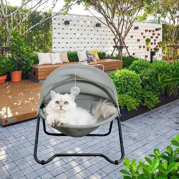 Elevated Cat Hammock Bed with Awning and Removable Cover