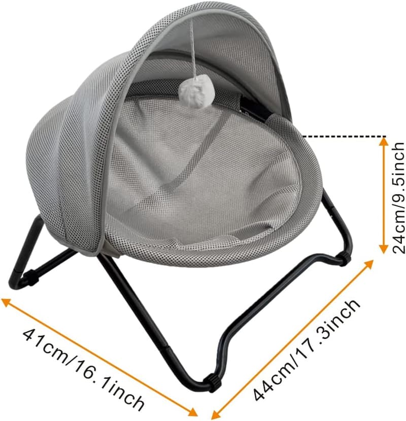 Elevated Cat Hammock Bed with Awning and Removable Cover