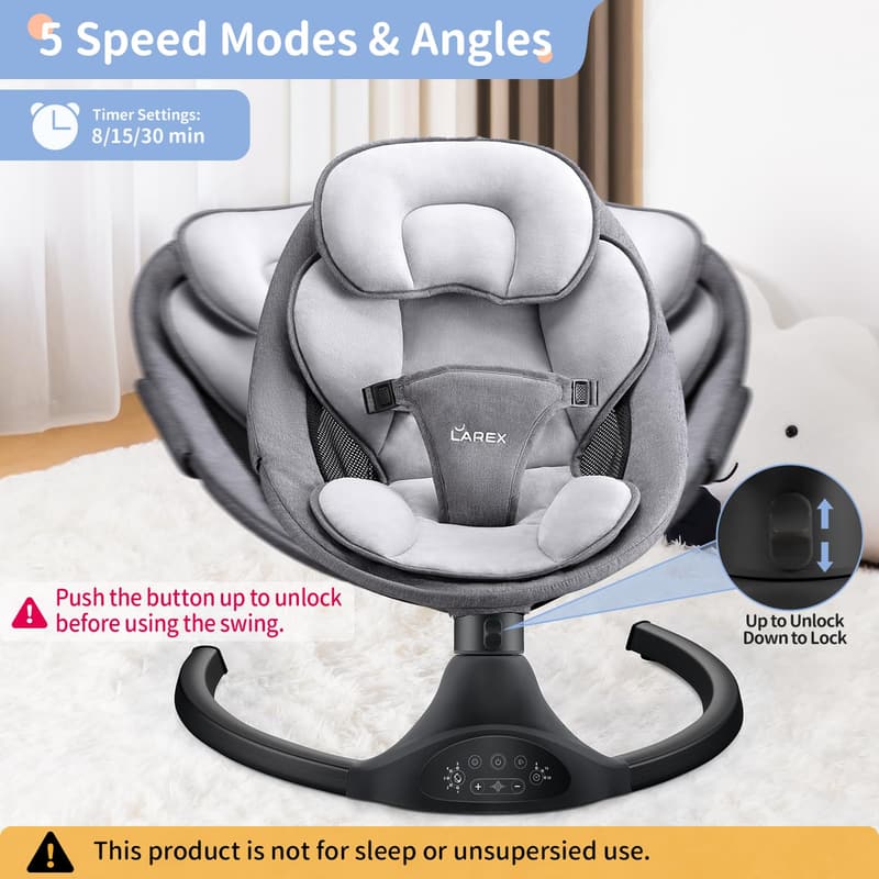 Portable Electric Baby Swing with Remote, 5 Sway Speeds, Black