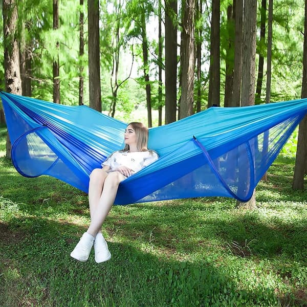 Portable Blue Camping Hammock with Mosquito Net and Straps