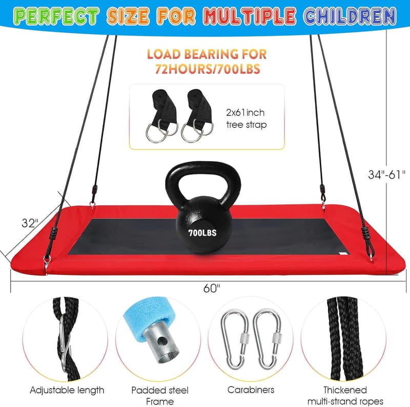 Giant Rectangle Tree Swing for Kids & Adults - 700lb Capacity
