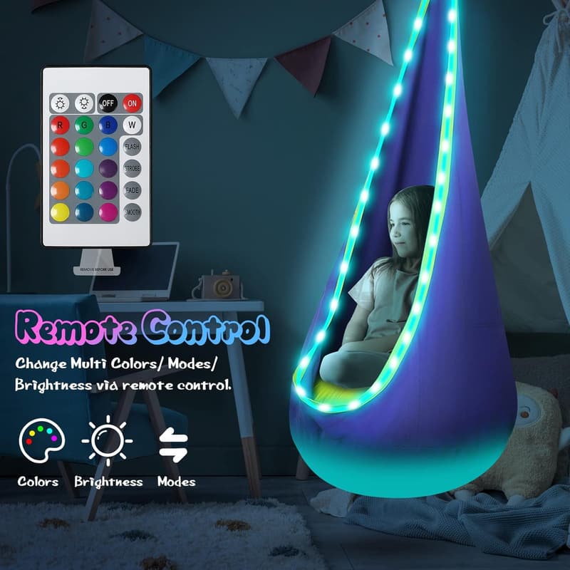 Kids' Hanging Pod Swing with LED Lights & Inflatable Pillow