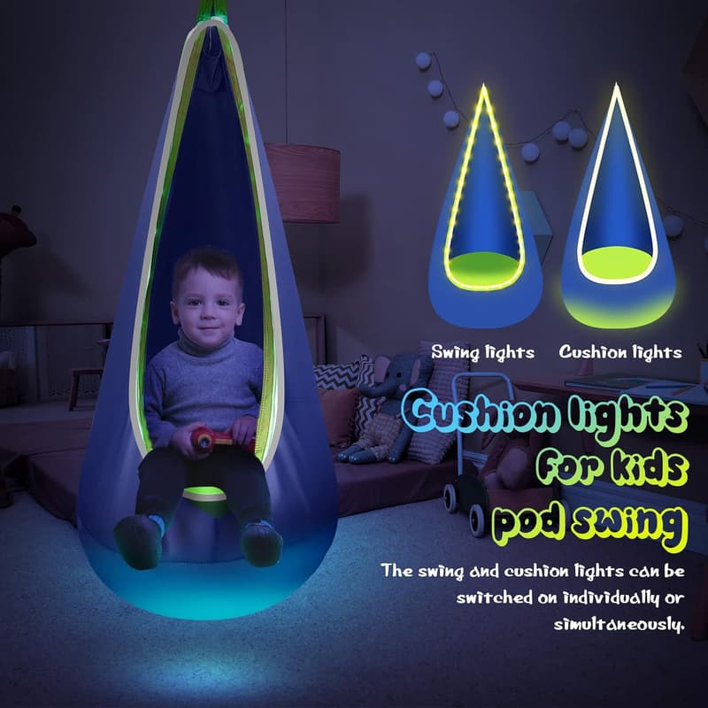 Kids' Hanging Pod Swing with LED Lights & Inflatable Pillow