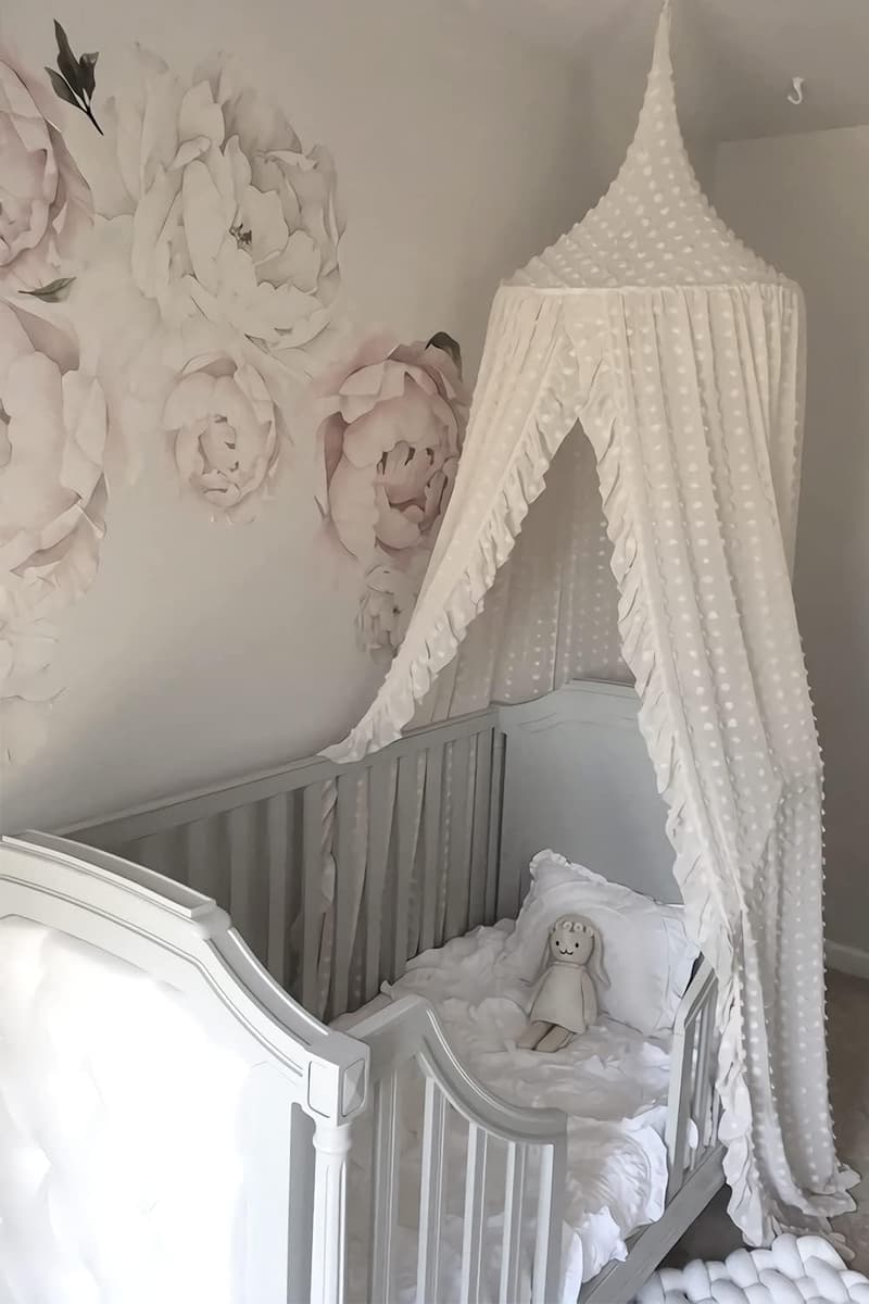 Kids Lace Canopy Bed Tent – White Mosquito Net for Nursery
