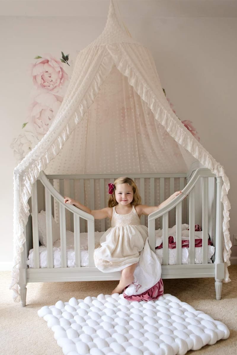 Kids Lace Canopy Bed Tent – White Mosquito Net for Nursery
