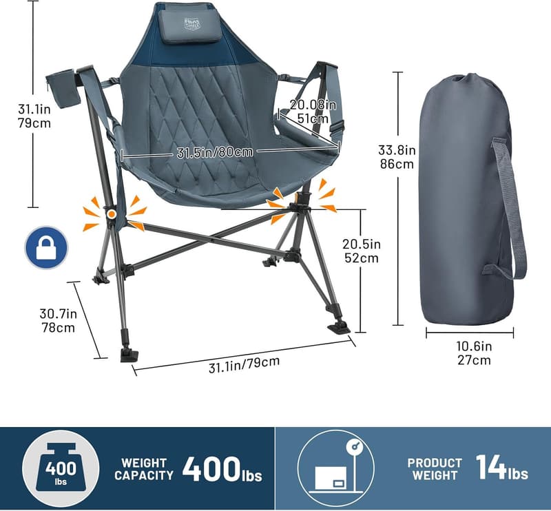 Oversized Portable Hammock Camping Chair, Adjustable & Rocking