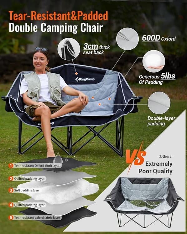 Oversized Heavy Duty Double Camping Chair with Cup Holder