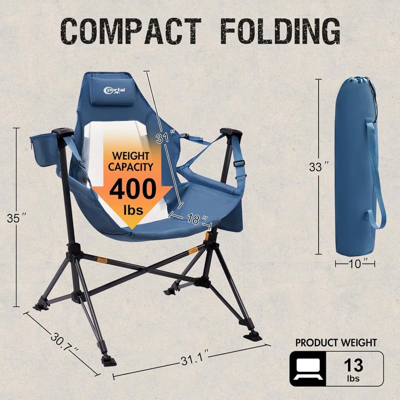 Portable Outdoor Hammock Chair with Adjustable Back and 400 lbs Support